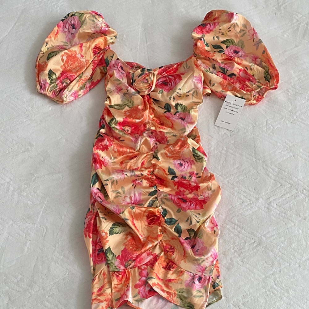 For Love And Lemons Floral Puff Sleeve Mini Dress